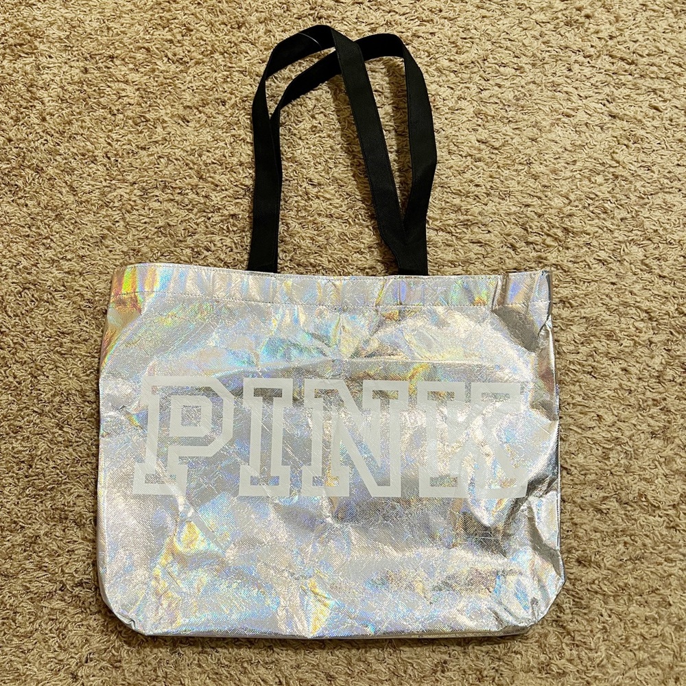 NWOT! PINK Victoria Secret Iridescent Black Straps Reusable/Tote Bag Sporty Gym